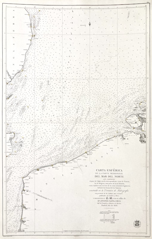 Carta Esférica de la parte Meridional del Mar del Norte que comprende el paso de Calais con la correspondiente Costa de Francia, la de Bélgica y una parte de la de Holanda