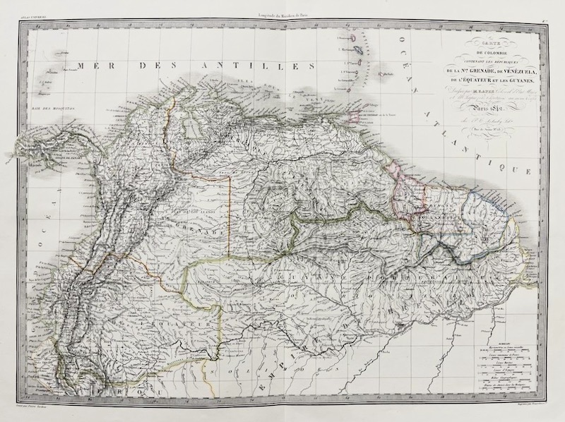 Carte de Colombie contenant les Republiques de la N. Grenade, de Venezuela, de l' Equateur et les Guyanes