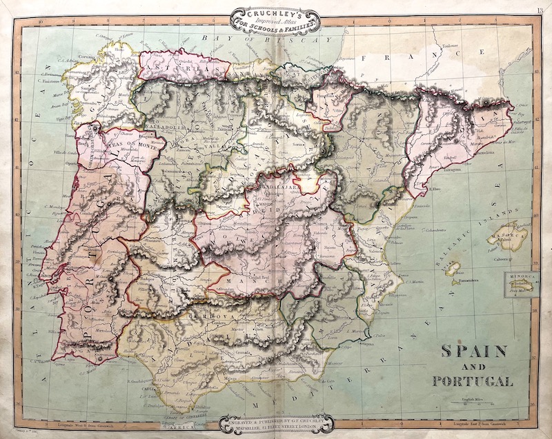 Spain and Portugal - Cruchley 's Improved Atlas for Schools & Families