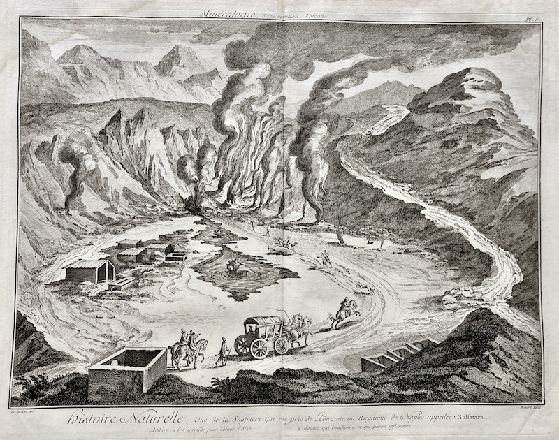 Reino Mineral - Volcanes / Minéralogie, 6me Collection - Volcans - Histoire Naturelle, Vue de la Soufriere qui est pres de Pouzzole au Royaume de Naples appellee Solfatara / El Cráter Solfatara de Pozzuoli en Nápoles - Pl. V