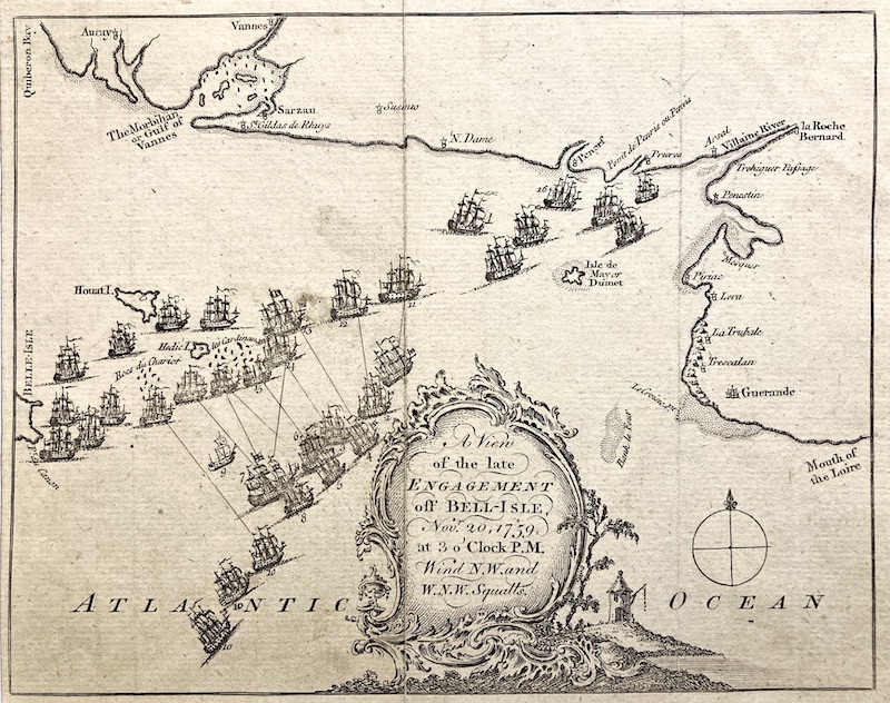 A View of the late engagement off Belle-Isle 1759 [La Batalla de la Bahía de Quiberon / Battle Of Quiberon Bay / Bataille des Cardinaux]