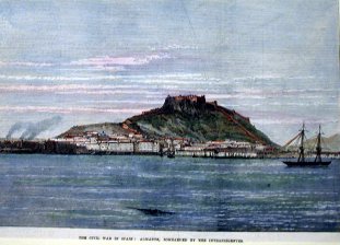 The civil war in Spain, Alicante bombarded by the Intransigentes