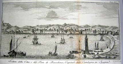 Veduta della citta e del Porto di Barcellona, Capitale dela Catalogna in Spagna.