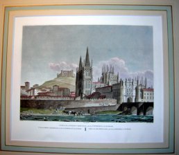 Vista de la puerta triunfal y de la Catedral de Burgos