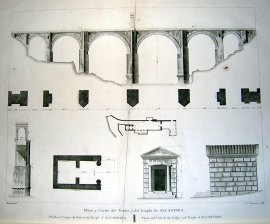 Plano y cortes del puente y del Templo de Alcantara