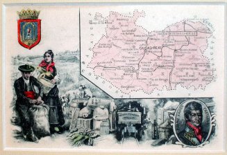 Escudo, pareja tipica, retrato de Castaños y mapa de Ciudad Real