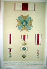 Real y Militar Orden de S. Hermenegildo : Placa de la Orden, Ancho de la Banda, Cruz sencilla, Reverso de la anterior, Cinta de reglamento, Cinta y Cruces...
