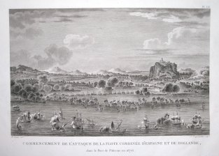 Commencement de l'attaque de la flote combinee d'Espagne et de Hollande dans le Port de Palerme en 1676