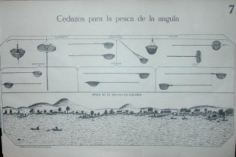 Cedazos para la pesca de la angula. Pesca de la angula en los rios.