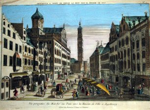 Vue perspective du Marche au Pain vers la Maison de Ville a Augsbourg