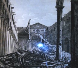 Terza Veduta della rovina della gran Basilica di S. Paolo fuori le mura e principalmente del muro della gran nave di mezzo quasi tutto atterrato dalle fiamme dell'incendio accaduto li 15 Luglio 1823
