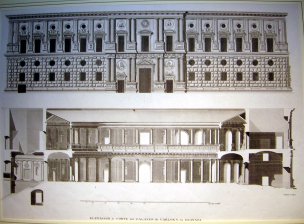 Elevacion y corte del Palacio de Carlos V