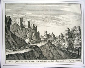 Vue de L'Eglise Cathedrale de Grenade, du Palais des Rois Mores et du chemin qui y conduit
