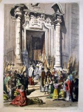 Madrid, Bendicion de las palmas en la Iglesia Parroquial de San Luis. Semana Santa