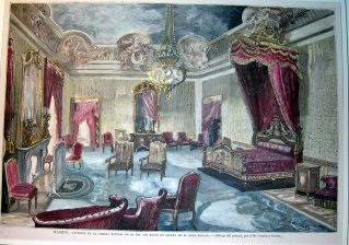 Madrid, interior de la camara nupcial de SS.MM. Los Reyes de España en el Real Palacio