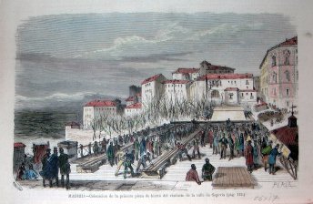 Madrid, colocación de la primera pieza de hierro del Viaducto de la calle de Segovia
