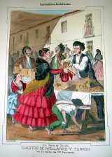 Costumbres andaluzas : La Feria de Sevilla, Puestos de avellanas y turron en la calle de San Fernando