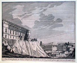 Vue d?une facade du Palais Royal de Tolede et de la grande place qui est devant