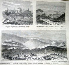Habitation de Don Carlos a 5 kilometres de Bilbao / Don Carlos passant en revue les carlistes et examinant les defenses / Bataille de Somorrostro