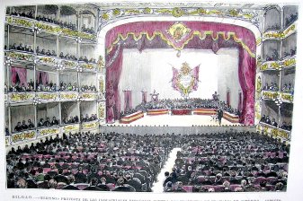 Bilbao, "Meeting" de los industriales españoles contra los proyectos de Tratados de comercio. Aspecto de la sala del Nuevo Teatro durante el "Meeting"