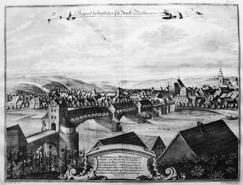 Prospect der Künstlichen ... Brücke zu Meissen mit eine Sängen...