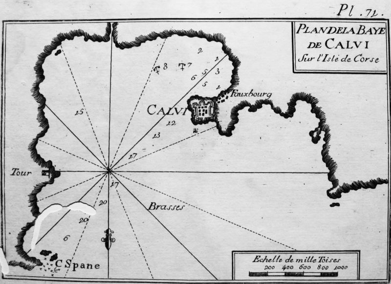 Plan de la Baye de Calvi sur l' Isle de Corse (Córcega) - ROUX, Pl. 71