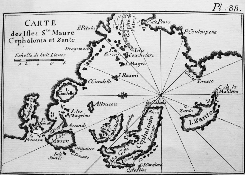 Carte des Isles Ste. Maure Cephalonia at Zante (Grecia, Islas Jónicas) - ROUX, Pl. 88