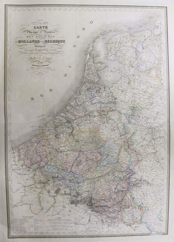 Carte Physique et Routière des Royaumes de Holande et de Belgique