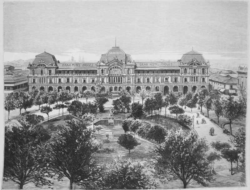 Santiago de Chile, Vista de la Plaza de Armas y Fachada Principal del Nuevo Gran Hotel Inglés