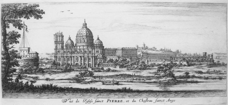Vue de l' Eglise Sainct Pierre, et du Chasteau Sainct Ange / Vista de la Basílica de San Pedro (del Vaticano) y del Castell Sant' Angelo (en Roma)