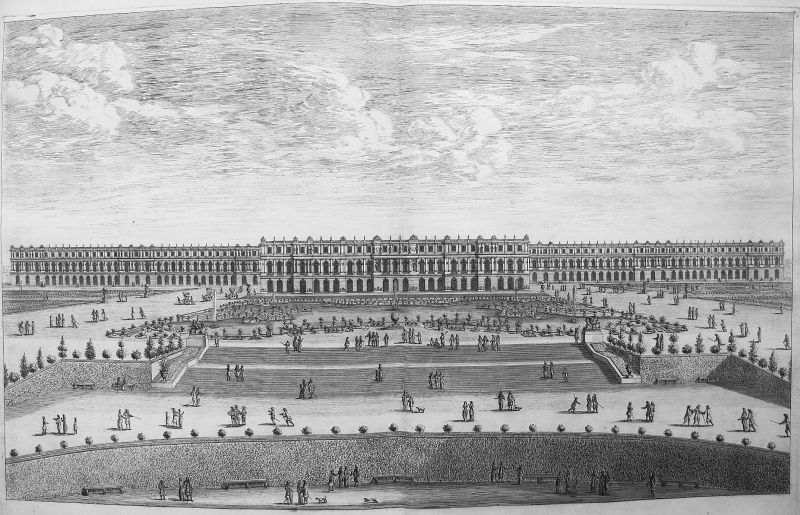 Veue du Chasteau de Versailles et des deux aisles du costé des Jardins