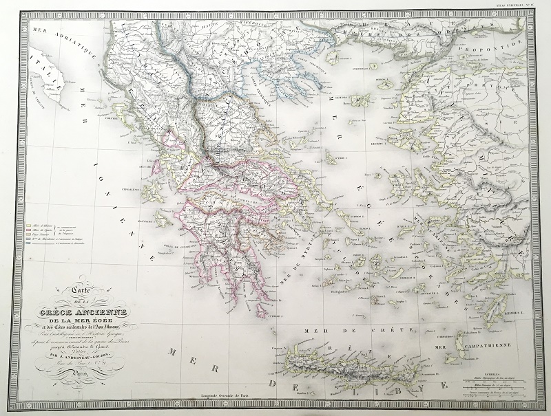 Carte de la Grèce Ancienne, de la Mer Égée et des Côtes Occidentales de l'Asie Mineure