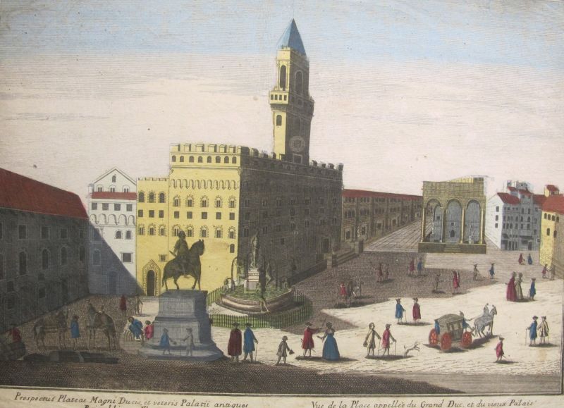 Vue de la Place appellée du Grand Duc, et du Vieux Palais de l' ancienne Republique a Florence  / Plaza de la República de Florencia