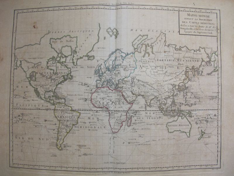 MAPPE-MONDE suivant la Projection des Cartes Réduites ... et les deux dernieres Voyages du Capitaine Cook