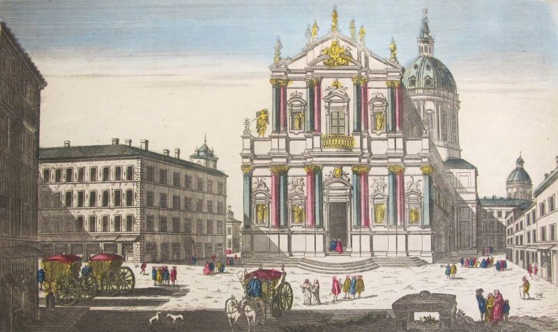 Vue d' Optique nouvelle representant l' Eglise et la Place de St. André de la Valle a Rome / Basílica de Sant'Andrea della Valle en Roma