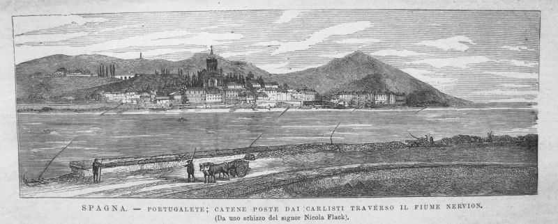 Spagna - Portugalete, Catene Poste dai Carlisti Traverso il Fiume Nervion