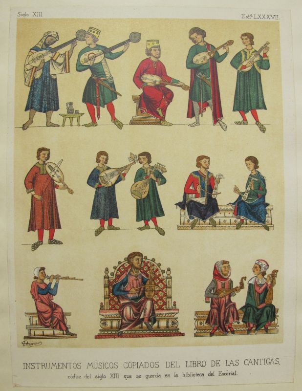 Instrumentos Músicos Copiados del Libro de las Cantigas - Siglo XIII, Estª. LXXXVII