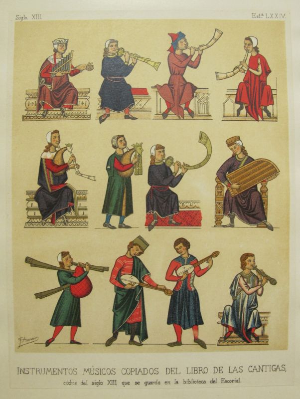 Instrumentos Músicos Copiados del Libro de las Cantigas - Siglo XIII, Estª. LXXIV