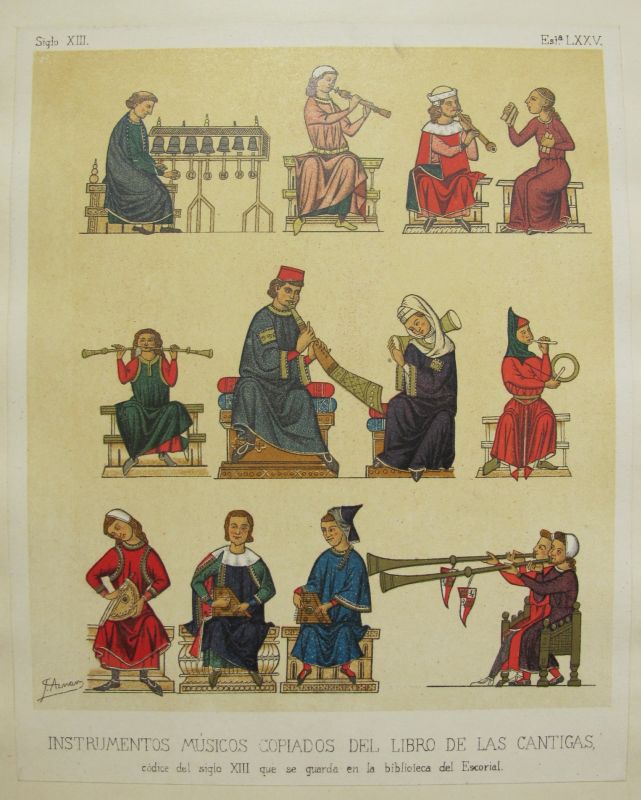 Instrumentos Músicos Copiados del Libro de las Cantigas - Siglo XIII, Estª. LXXV