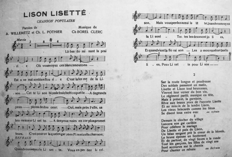 Partitura - Lison Lisetté, Chanson Populaire