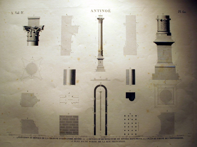 ANTINOË. A.Vol.IV-Pl.60 - Élévations et Détails de la Colonne d'Alexandre Sevère / Détails d'Architecture de divers Monumens...