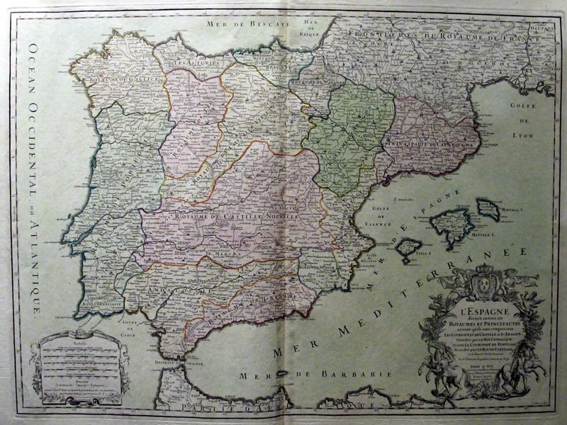 L Espagne divisee en tous ses Royaumes et Principautes suivant quils sont compris sous Les couronenes de Castille et d Aragon