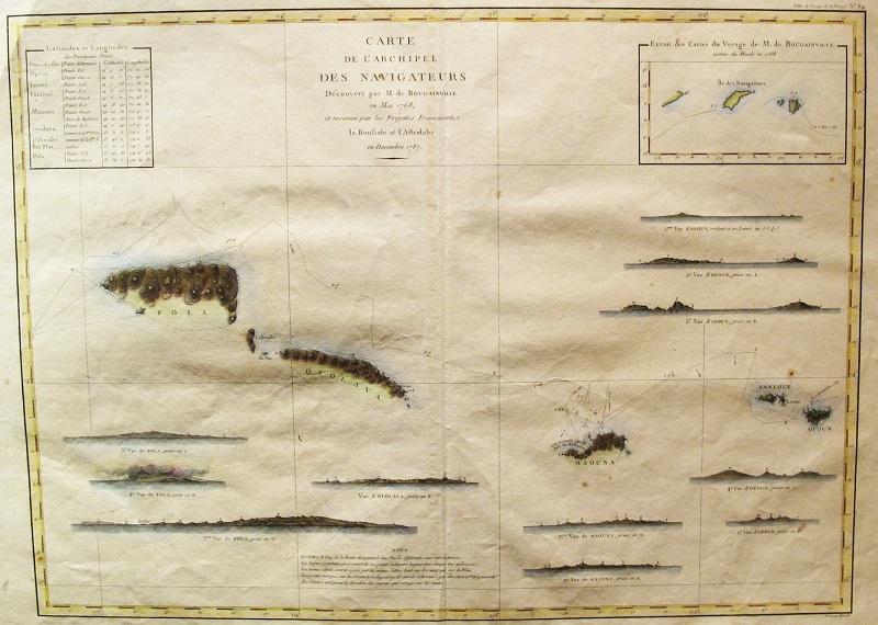 Carte de l'Archipel des Navigateurs découvert par M. de Bougainville en Mai 1768 et reconnu par les Frégates Françaises la Boussole et l'Afrotable en Decembre 1787