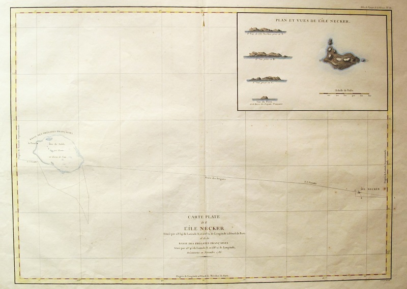Carte Plate de L'Île Necker. Plan et Vues de L'Île Necker