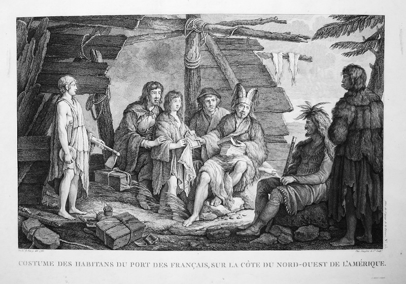Costume des Habitans du Port des Français, sur la Côte du Nord-Ouest de l'América / Trajes de los Habitantes del Puerto de los Franceses en la Costa Noroeste de América