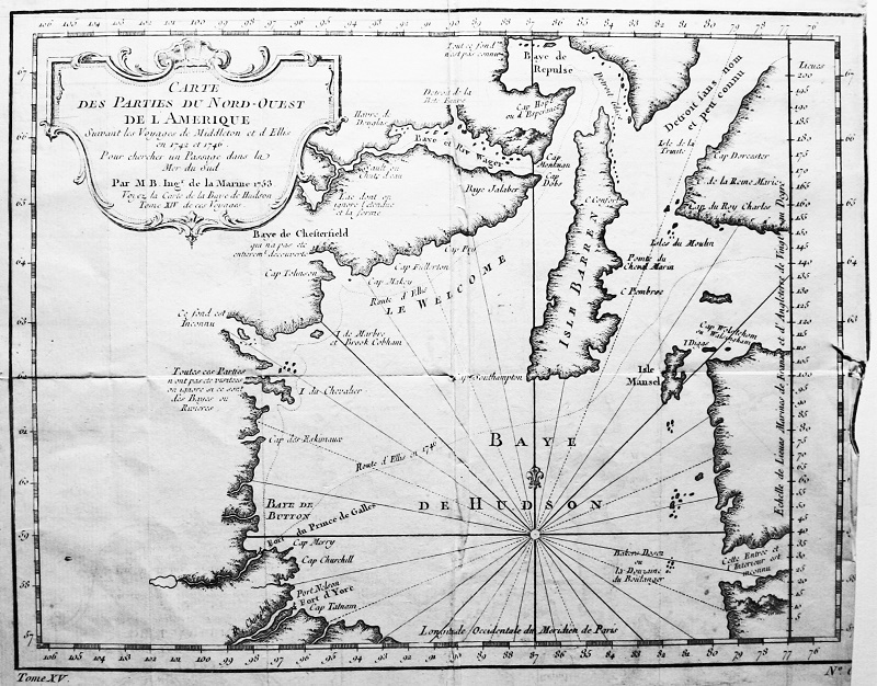 Carte des Parties du Nord-Ouest de l'Amerique (Hudson's Bay, Canada)
