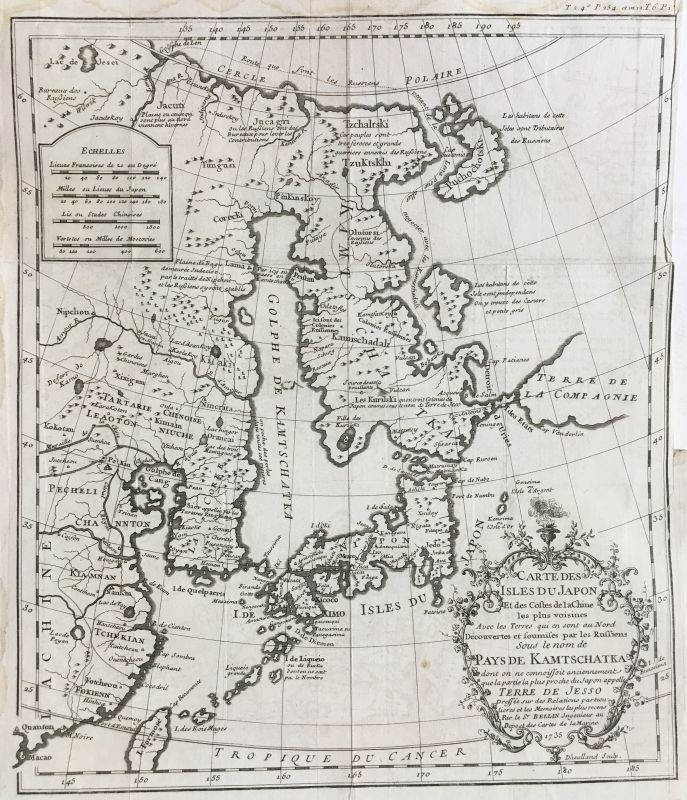 Caste des Isles du Japon et des Costes de la Chine ... Pays de Kamtschatka [Península de Kamchatka] ... Terre de Jesso