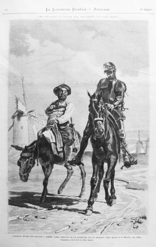 Coloquio entre Don Quijote y Sancho Panza después de la Aventura de los Molinos (Don Quijote de la Mancha, cap. VIII)