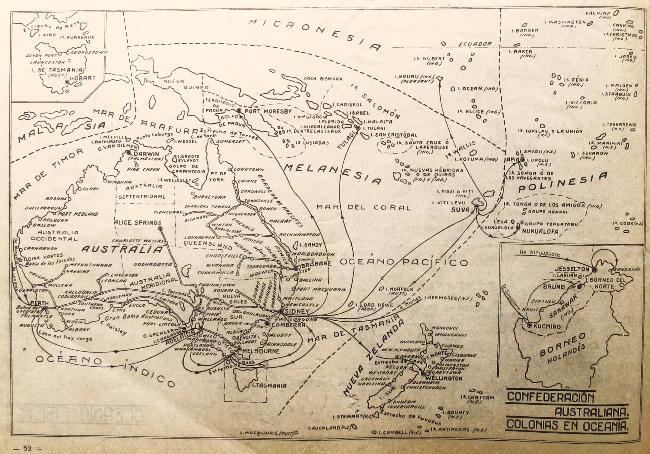 Atlas de Geografía Postal Universal : Confederación Australiana, Colonias en Oceania
