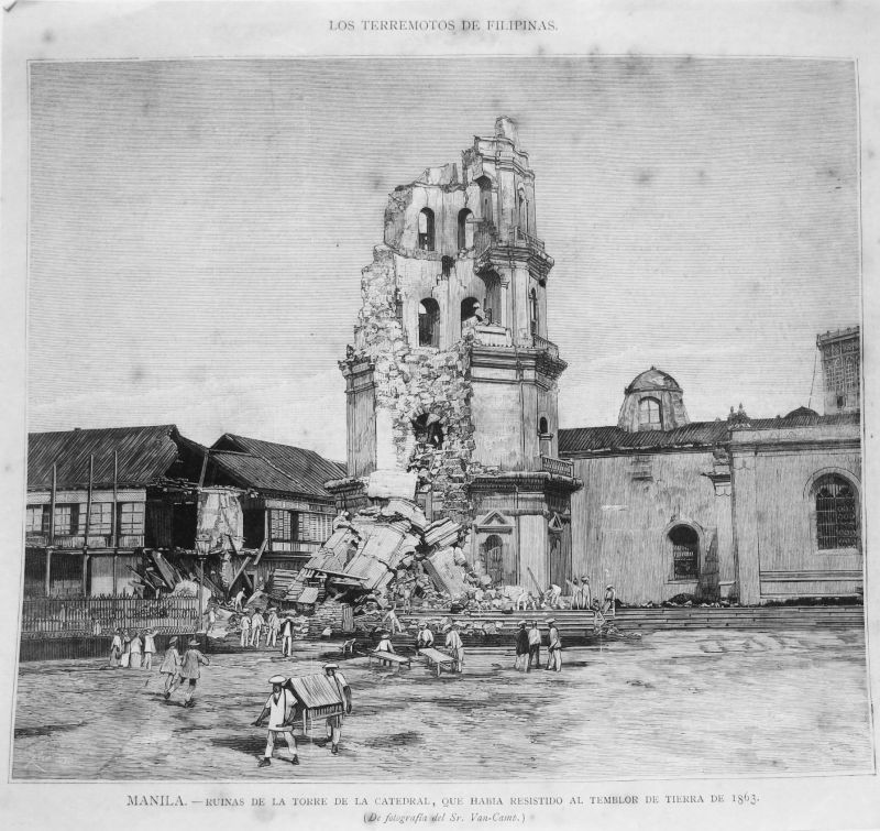 Los Terremotos de Filipinas : Manila, Ruinas de la Torre de la Catedral , que había resistido al temblor de tierra de 1863